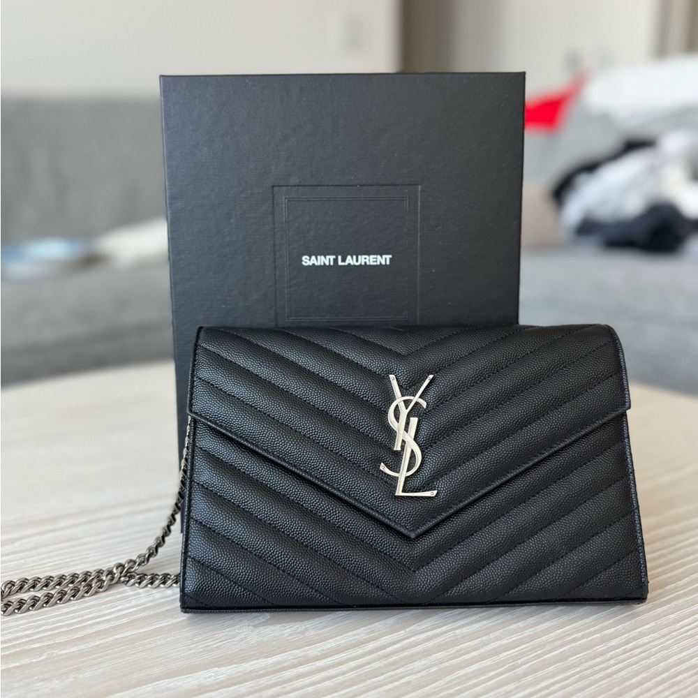 Saint Laurent Black Chevron Leather Clutch